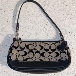 Coach Black and Tan Mini Bag with Monogram Pattern